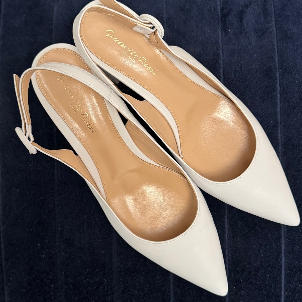 Gianvito Rossi Agathe 65 Slingback Pumps White Leather Size 40 Pointed Toe Heels